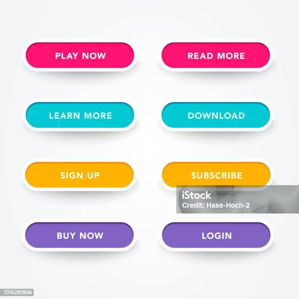 Button All Differnt Color Set Of Modern Buttons With Different Colors Vector Web Element Stock ...