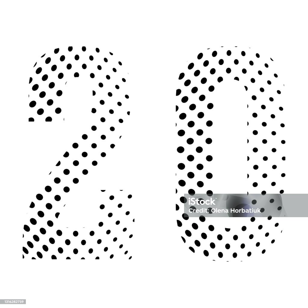 Number Twenty Number Twenty 20 In Halftone Dotted Illustration Isolated On A White ...