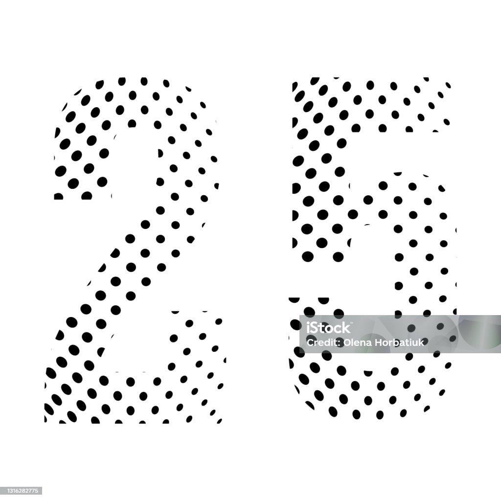 Vetores de Número 25 25 Em Halftone Ilustração Pontilhada Isolada Em Um Vetores de Número 25 25 Em Halftone Ilustração Pontilhada Isolada Em Um