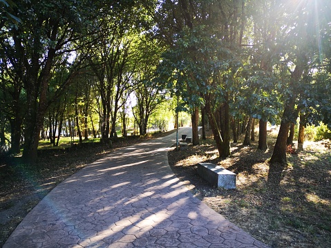 Camiño Vía Vella public park in Oursense at sunset