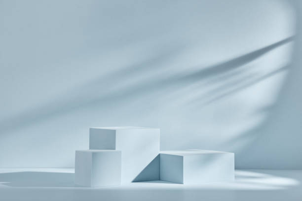istock Blue background for product presentation with shadows and light. Empty podiums. Mockup. 1316295130