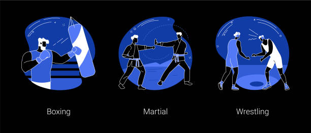 боевые спортивные абстрактные иллюстрации вектора концепции. - mixed martial arts combative sport jiu jitsu wrestling stock illustrations