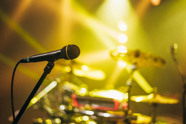 istock Shot of a microphone standing on a stage on a concert 1316301827