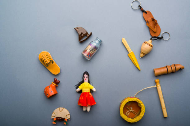 Handicrafts and souvenirs from northeastern Brazil on neutral gray background.