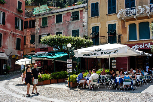 Restaurants around town square at Portofino, Italy