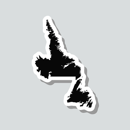 Map of Newfoundland and Labrador on a sticker with a drop shadow isolated on a gray blank background. Trendy illustration in a flat design style. Vector Illustration (EPS10, well layered and grouped). Easy to edit, manipulate, resize or colorize. Vector and Jpeg file of different sizes.
