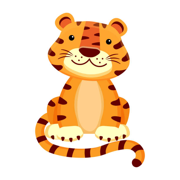 ilustrações, clipart, desenhos animados e ícones de filhote de tigre em estilo desenho animado isolado em fundo branco. - tiger