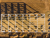 Aerial view pf frame structure on field