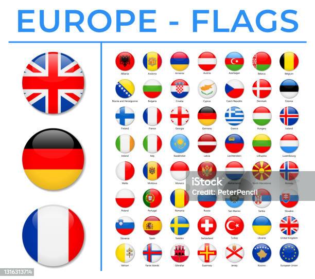 世界旗幟 歐洲 向量圓圓光澤圖示向量圖形及更多旗幟圖片 - 旗幟, 圓形, 歐盟旗