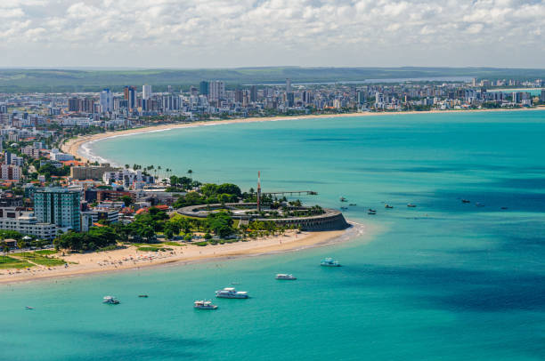 Joao Pessoa, Paraiba, Brazil on March 19, 2009. Aerial view of the city showing the beaches of Tambau and Manaira stock photo