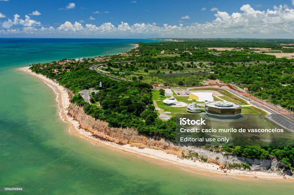 Cape White Science, Culture and Arts Station, located on the White Cape Barrier, Joao Pessoa, Paraiba, Brazil on March 19, 2009. Aerial view also, visible the Lighthouse of Cabo Branco João Pessoa Stock Photo