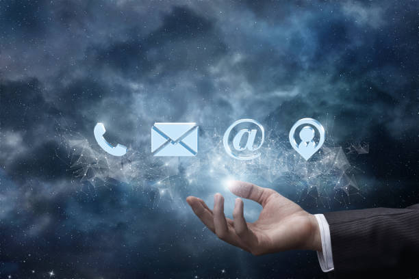 istock Hand shows contacts on the background of the network . 1316317015