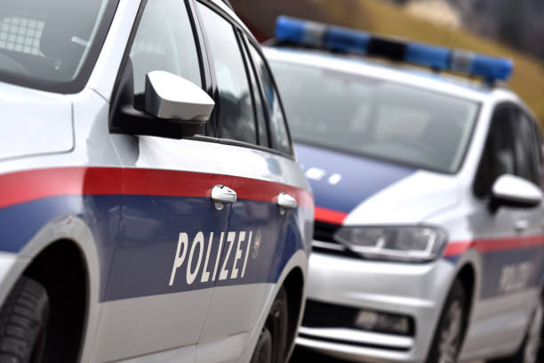Police vehicles Two police vehicles in a row in Austria, Europe Europa stock pictures, royalty-free photos & images