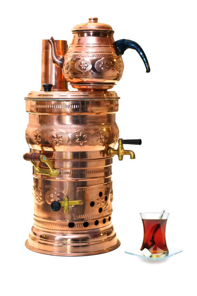 Turkish style copper samovar ( tea pot) works with firewood .