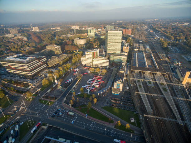 Eindhoven Cityscape, Netherlands. Bus Station and Train Station