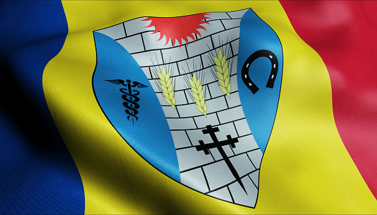 3D Illustration of a waving Romania County flag of Calarasi
