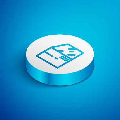 Isometric line Car door icon isolated on blue background. White circle button. Vector.