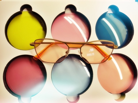 Close-up view of a palet with colorful glasses