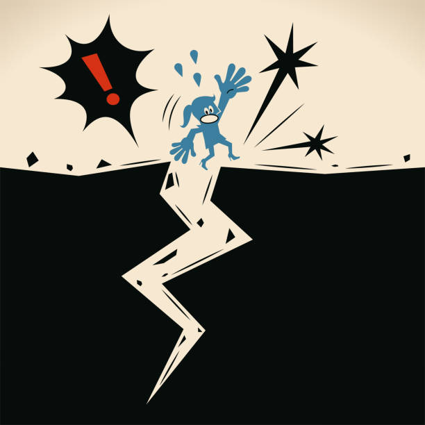 Blue woman falling down a crevasse; Below his feet is a terrifyingly large and deep crack Blue Guy Characters Vector Art Illustration.
Blue woman falling down a crevasse; Below his feet is a terrifyingly large and deep crack. breaking glass ceiling stock illustrations