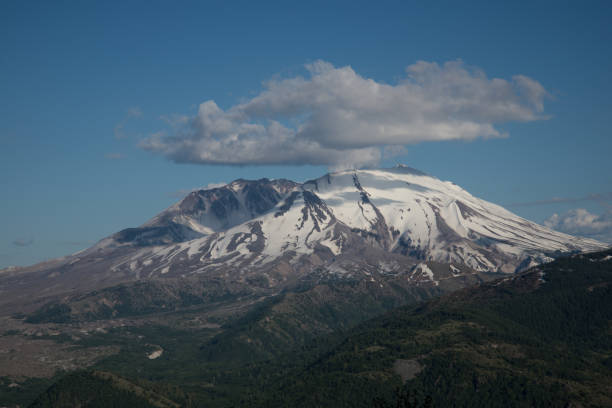 mt st helens active volcano burping spewing steam from inside the crator in washington state