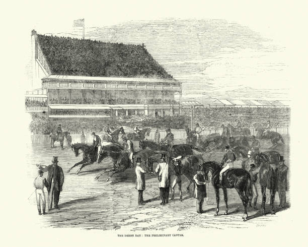 ilustraciones, imágenes clip art, dibujos animados e iconos de stock de epsom derby, trueque preliminar, tribuna, 1861, siglo xix - wrexham