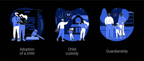 Parenting abstract concept vector illustrations. Parenting abstract concept vector illustrations. Adoption of a child, custody and guardianship, foster care parent, family conflict, orphanage, adoptive parents, separation dark mode metaphor. my stepmom stock illustrations