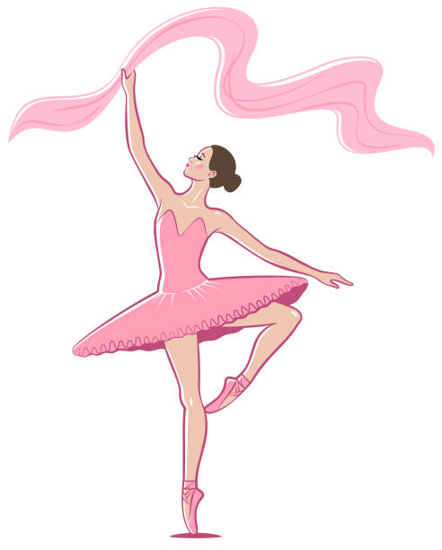 elegante balletttänzerin tanzt in einem rosa tutu und pointe schuhe - female silhouette beautiful professional sport stock-grafiken, -clipart, -cartoons und -symbole