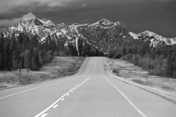 istock David Thompson Highway In Alberta Rockies in Black and White 1316333802
