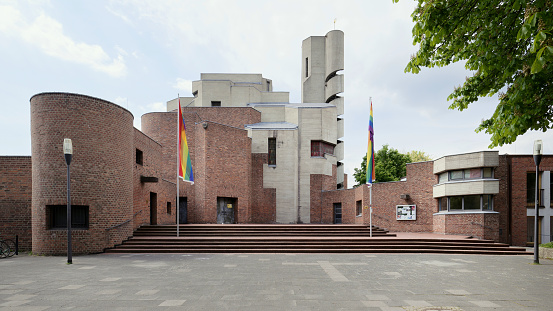 Catholic Church of Christ Resurrection, modern Catholic church in cologne with futuristic atmosphere