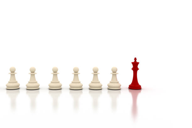 istock Row of white Chess Pieces with king in front 1316340702