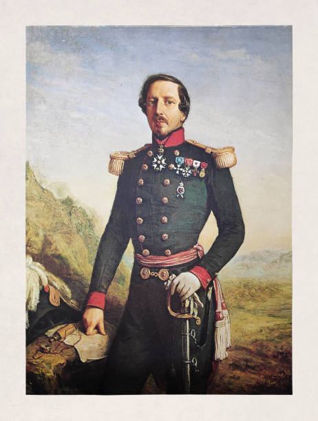 Portrait of Emperor Napoleon III Portrait of Emperor Napoleon III made in 1852 after his accession to power by Felix Francois Barthelemy Genaille. emperor stock illustrations