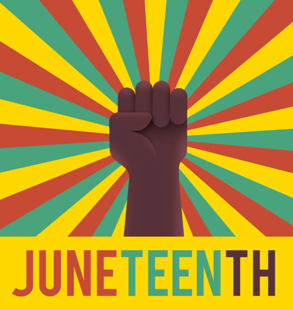 juneteenth holiday raised fist - black sign holding vertical stock illustrations