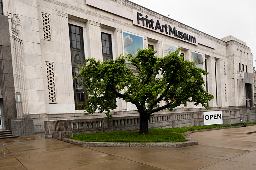 Nashville, TN USA - April 29, 2021: The Frist Art Museum during its sold out Picasso exhibit, as viewed from Broadway.