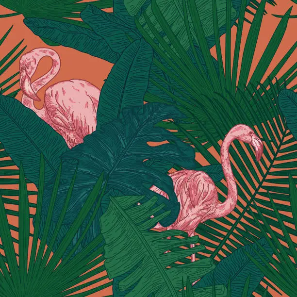 Vector illustration of Bold Seamless Tropical Flamingo Pattern