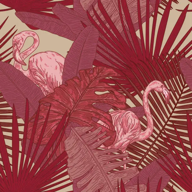 Vector illustration of Bold Seamless Tropical Flamingo Pattern