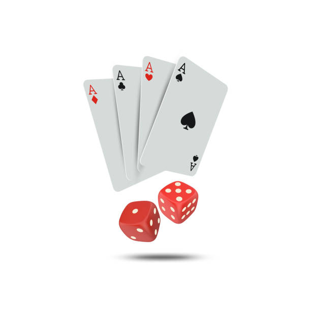 벡터 떨어지는 카드, 흰색 배경에 고립 된 빨간 카지노 주사위 - gambling chip poker casino ace stock illustrations