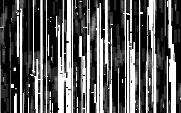 glitch vertikale linien. weiße und schwarze verzerrung. zufällige tv-streifen. alte grunge-video. kein signaleffekt. retro-video-kontrast. vektor-illustration - vintage wallpaper video stock-grafiken, -clipart, -cartoons und -symbole