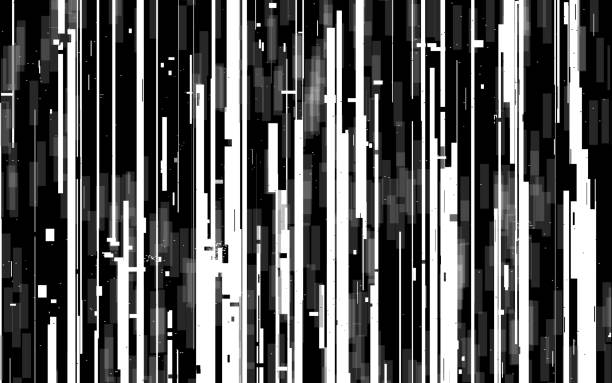 Glitch vertical lines. White and black distortion. Random television stripes. Old grunge video. No signal effect. Retro video contrast. Vector illustration Glitch vertical lines. White and black distortion. Random television stripes. Old grunge video. No signal effect. Retro video contrast. Vector illustration. high contrast stock illustrations