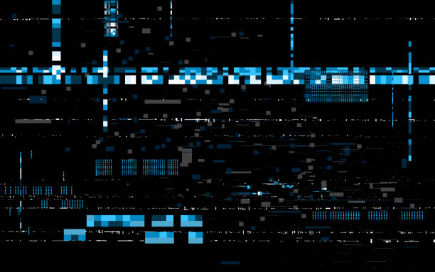 ilustrações de stock, clip art, desenhos animados e ícones de glitch techno background. data distortion effect. distorted code with pixels. video signal error. computer screen with random shapes. vector illustration - corrupção