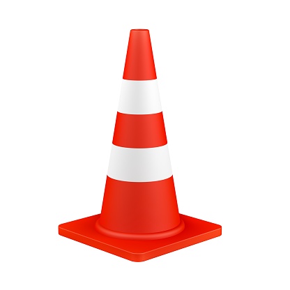 Orange traffic cone isolated on white background. Cone-shaped markers. 3d illustration.