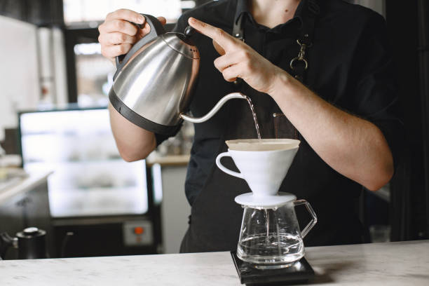 istock Ground black coffee is brewed in a kemex 1316365666