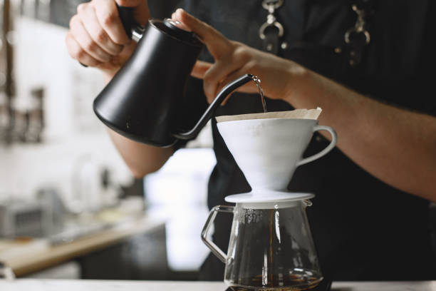 istock Ground black coffee is brewed in a kemex 1316365686