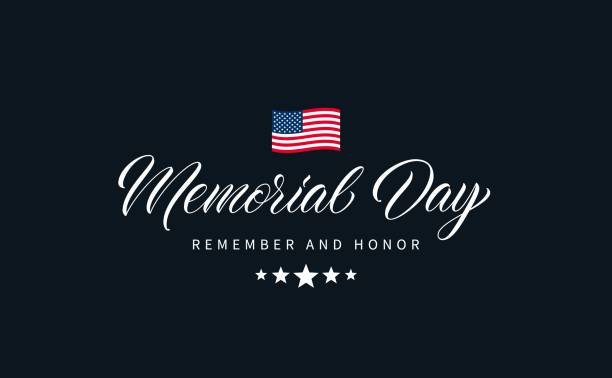 Memorial Day text. Memorial Day text with lettering "Remember and Honor". Hand drawn lettering typography design. USA Memorial Day calligraphic inscription. war memorial holiday stock illustrations