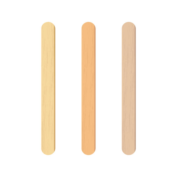 Popsicle sticks, wooden elements for holding ice cream, tongue depressor for throat medical examination. Isolated realistic vector Illustration on white background.