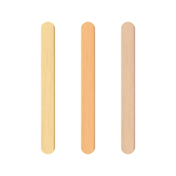 Vector illustration of Popsicle sticks, wooden elements for holding ice cream, tongue depressor for throat medical examination. Isolated realistic vector Illustration on white background