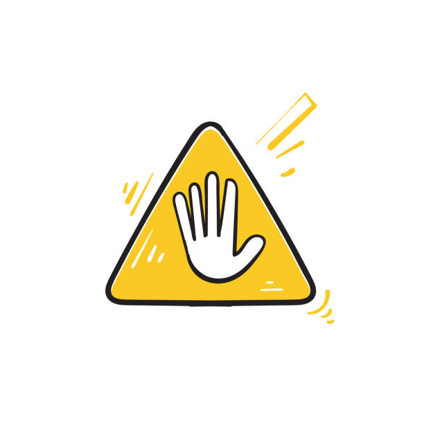 ilustrações de stock, clip art, desenhos animados e ícones de hand drawn doodle palm hand symbol for no entry icon, stop sign illustration vector - sign language american sign language text human hand