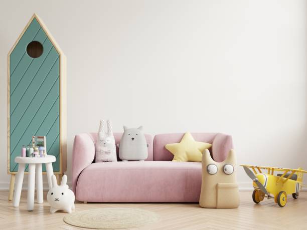 istock Mock up wall in the children's room in white wall background. 1316375066