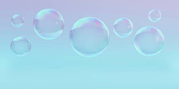 istock Abstract cosmetics background with pastel geometric shape. Soap bubble water aquarium with rainbow. 3d render for advertising banner. Realistic 3d blue balls. Creative ideas minimal. 1316376659