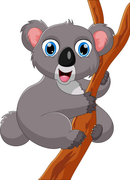 ilustraciones, imágenes clip art, dibujos animados e iconos de stock de dibujos animados lindo koala en un árbol - stuffed animal toy koala australia