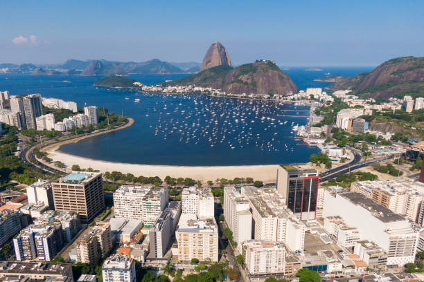Aerial View of Botafogo Neighborhood Aerial View of Botafogo Neighborhood and Corcovado Mountain in Rio de Janeiro, Brazil guanabara bay stock pictures, royalty-free photos & images